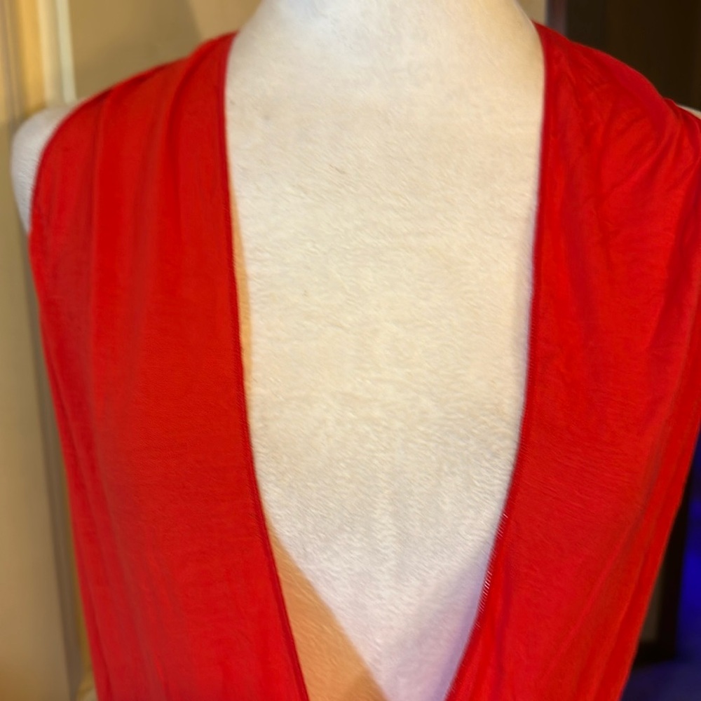 Club wear red W/ lace bottom silky top tie at neck V front BRAND NEW NEVER WORN